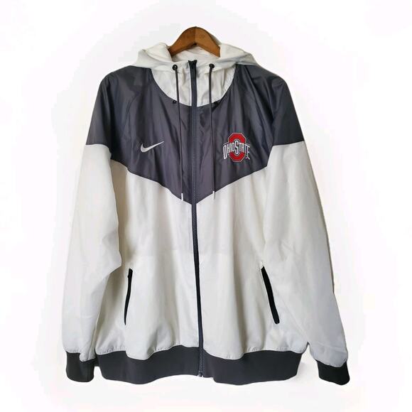 Men's Nike White Ohio State Buckeyes OSU Windrunner Raglan FullZip Hoodie Jacket